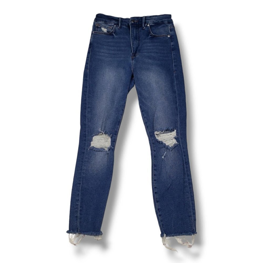 Good‎ American Good Waist Crop Skinny Jeans Womens 6 Raw Edge High Rise